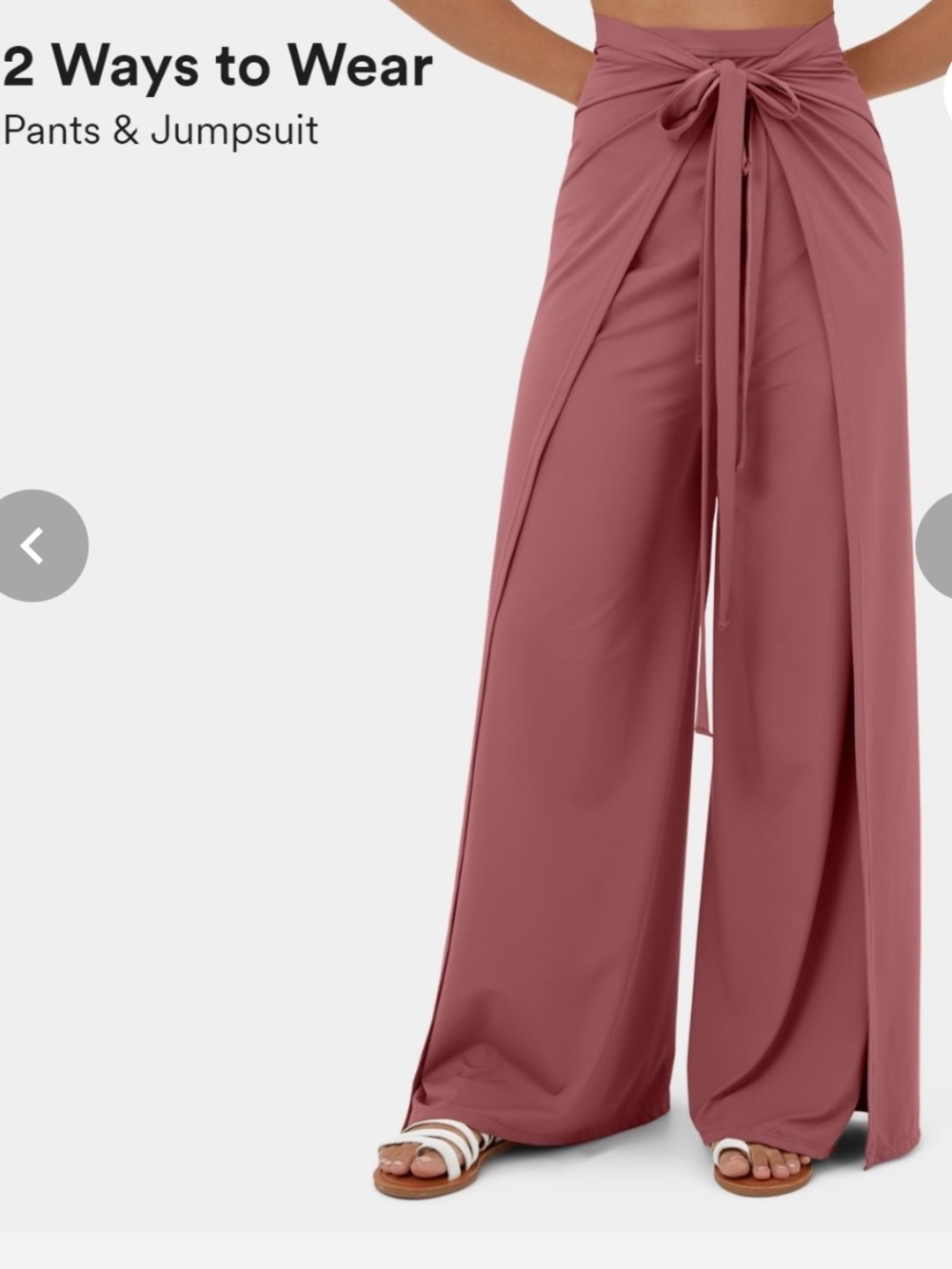 NWT High Waisted Tie Front Split Hem Palazzo Wide Leg Pants Jumpsuit L Mauve